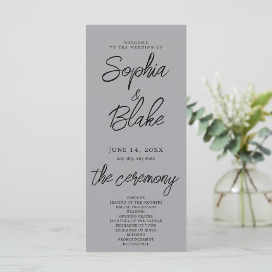 ミニマルモダンリストマットシルバー結婚式 プログラム (スタンド正面)