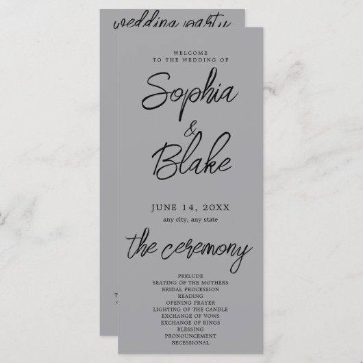 ミニマルモダンリストマットシルバー結婚式 プログラム (正面/裏面)