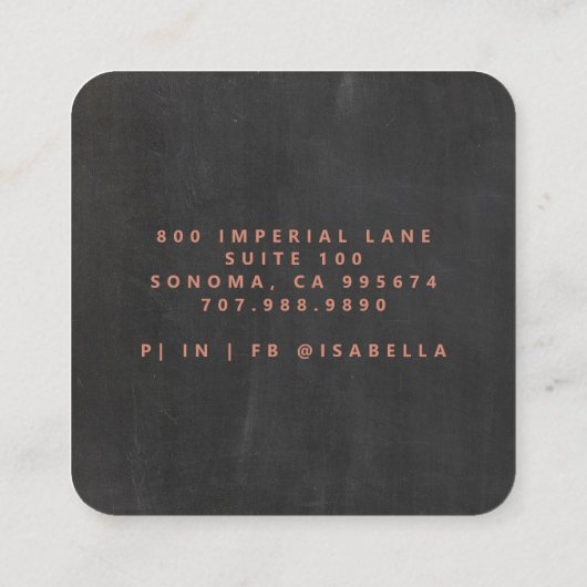 ミニマルモダンリストメイクアップアーティストスクリプト名ブラック スクエア名刺 (裏面)