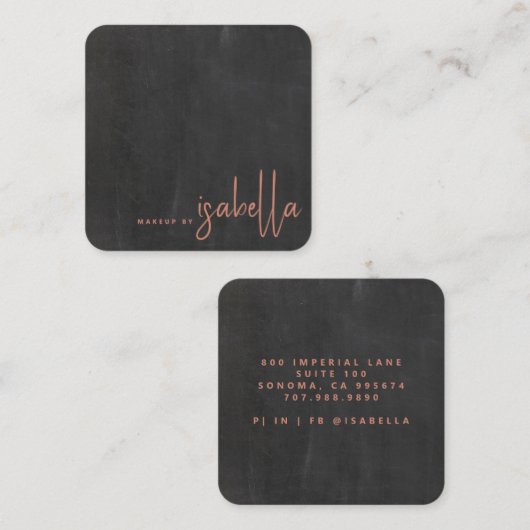 ミニマルモダンリストメイクアップアーティストスクリプト名ブラック スクエア名刺 (正面/裏面)