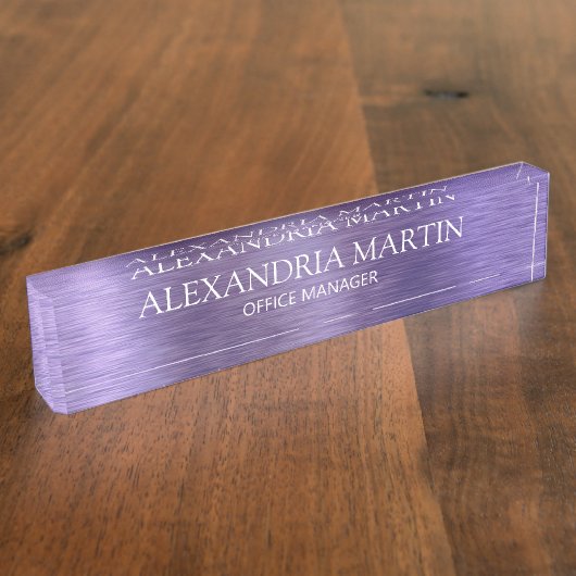 ミニマルモダンリストメタリックパープルジョブタイトル名 デスクネームプレート (側面)