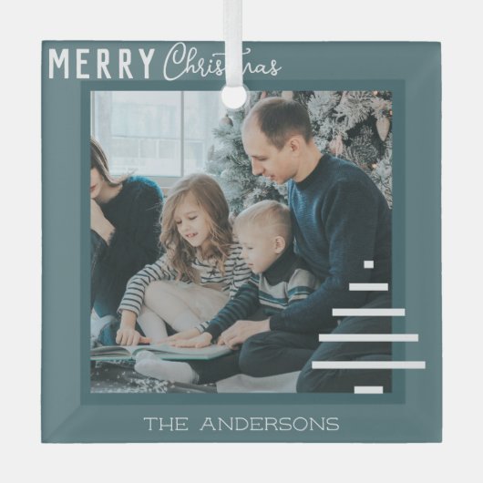 ミニマルモダンリストメリークリスマスグリーンパイン ガラスオーナメント (正面)