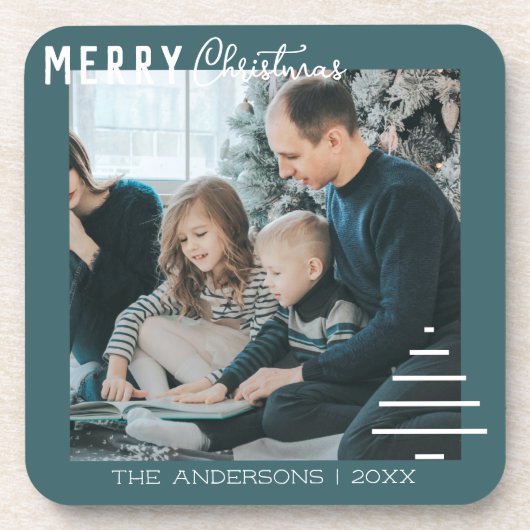 ミニマルモダンリストメリークリスマスグリーンパイン コースター (正面)