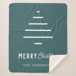 ミニマルモダンリストメリークリスマスグリーンパイン シェルパブランケット