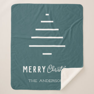 ミニマルモダンリストメリークリスマスグリーンパイン シェルパブランケット