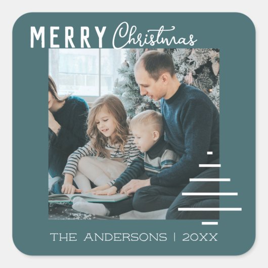 ミニマルモダンリストメリークリスマスグリーンパイン スクエアシール (正面)
