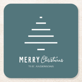 ミニマルモダンリストメリークリスマスグリーンパイン スクエアペーパーコースター
