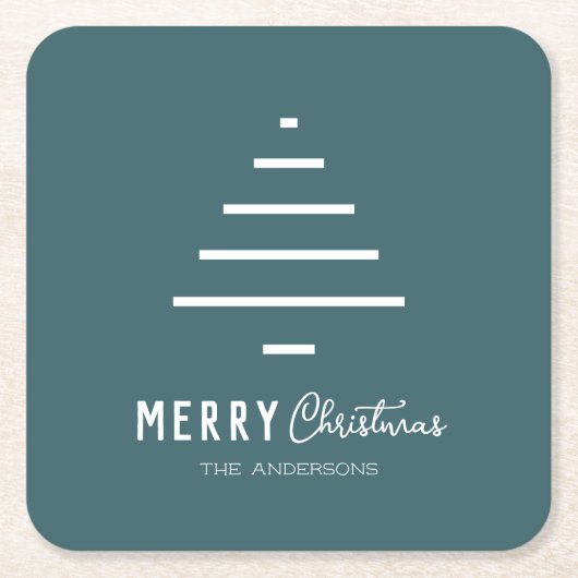 ミニマルモダンリストメリークリスマスグリーンパイン スクエアペーパーコースター (正面)