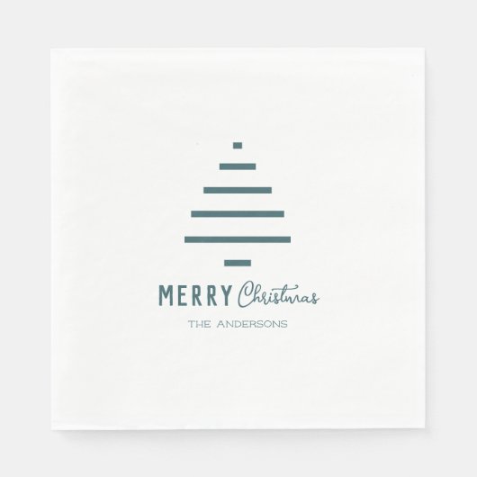 ミニマルモダンリストメリークリスマスグリーンパイン スタンダードランチョンナプキン (正面)