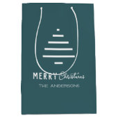 ミニマルモダンリストメリークリスマスグリーンパイン ミディアムペーパーバッグ (正面)