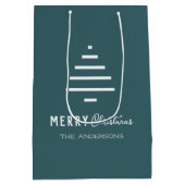 ミニマルモダンリストメリークリスマスグリーンパイン ミディアムペーパーバッグ (裏面)