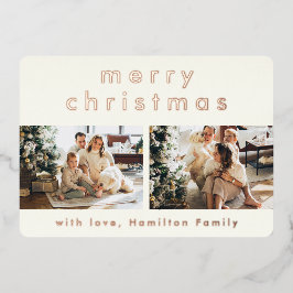 ミニマルモダンリストメリークリスマスツーフォトバラ 箔シーズンカード