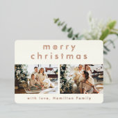 ミニマルモダンリストメリークリスマスツーフォトバラ 箔シーズンカード (立ち正面)