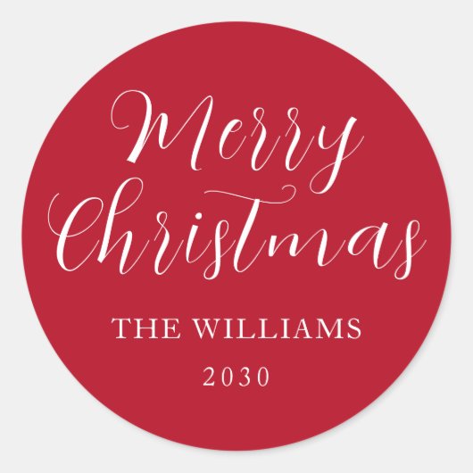 ミニマルモダンリストメリークリスマスレッドホワイト ラウンドシール (正面)