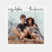 ミニマルモダンリストメリークリスマス2写真 メタルオーナメント (正面)