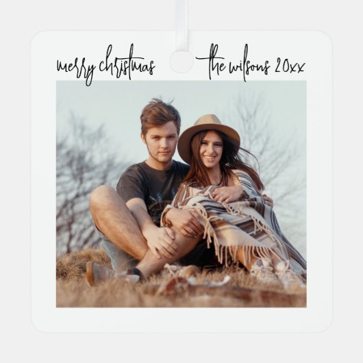 ミニマルモダンリストメリークリスマス2写真 メタルオーナメント (正面)