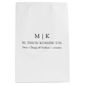 ミニマルモダンリストモノグラムまたはロゴビジネスの追加 ミディアムペーパーバッグ (正面)