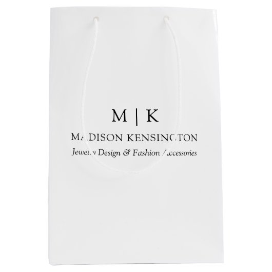 ミニマルモダンリストモノグラムまたはロゴビジネスの追加 ミディアムペーパーバッグ (正面)