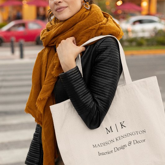 ミニマルモダンリストモノグラムまたはロゴビジネスの追加 ラージトートバッグ