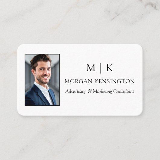 ミニマルモダンリストモノグラムまたはロゴ写真の追加 名刺 (正面)