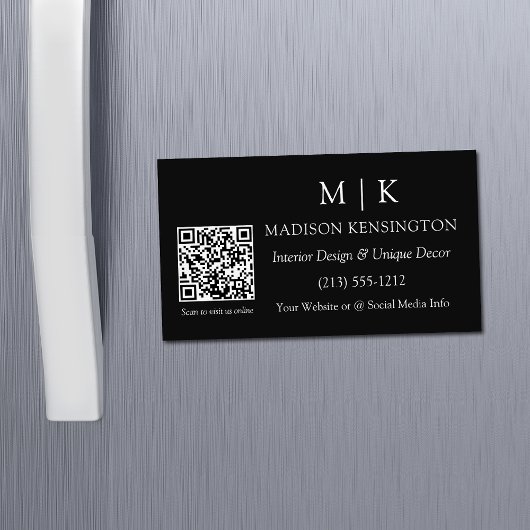 ミニマルモダンリストモノグラムまたはロゴQRコードの追加 マグネット名刺