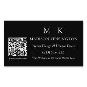 ミニマルモダンリストモノグラムまたはロゴQRコードの追加 マグネット名刺 (正面)