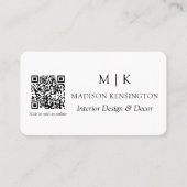 ミニマルモダンリストモノグラムまたはロゴQRコードの追加 名刺 (正面)