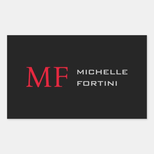 ミニマルモダンリストモノグラムイニシャルプレインレッドブラック 長方形シール (正面)