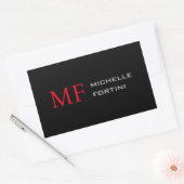 ミニマルモダンリストモノグラムイニシャルプレインレッドブラック 長方形シール (封筒)