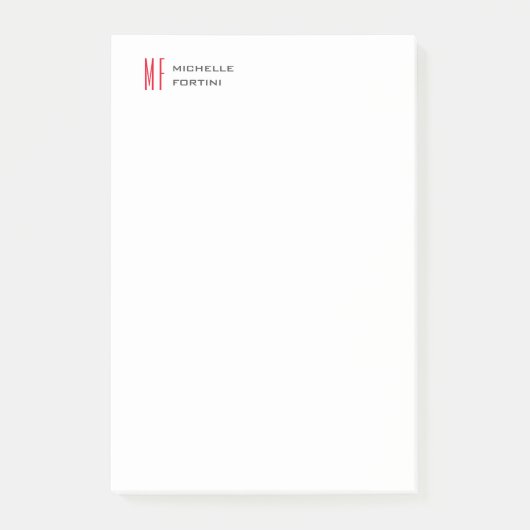 ミニマルモダンリストモノグラムイニシャルプレインレッドホワイト ポストイット (正面)