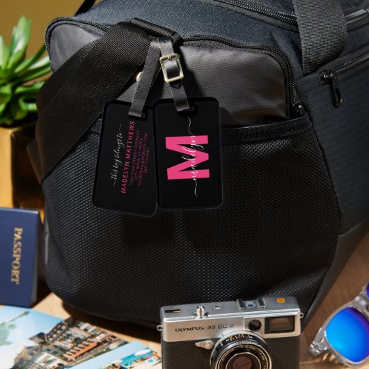 ミニマルモダンリストモノグラムエレガントパターン ラゲッジタグ (正面&裏面)