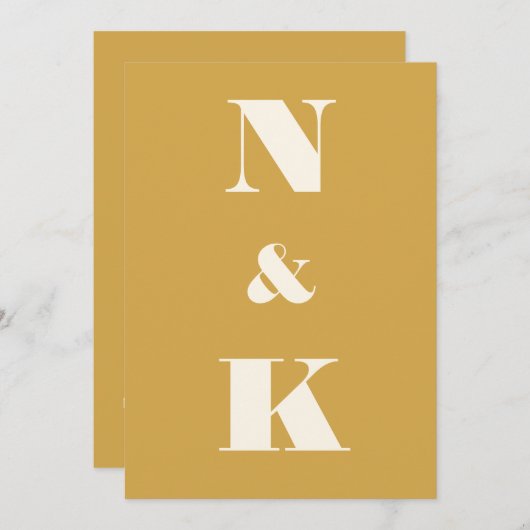 ミニマルモダンリストモノグラムサフロンイエロー結婚ズ 招待状 (正面/裏面)