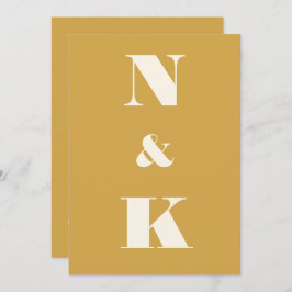 ミニマルモダンリストモノグラムサフロンイエロー結婚ズ 招待状