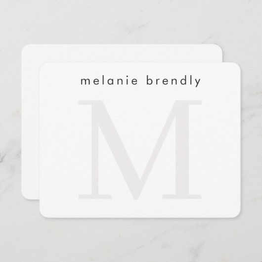 ミニマルモダンリストモノグラムシルバーホワイトノートカード ノートカード (正面/裏面)