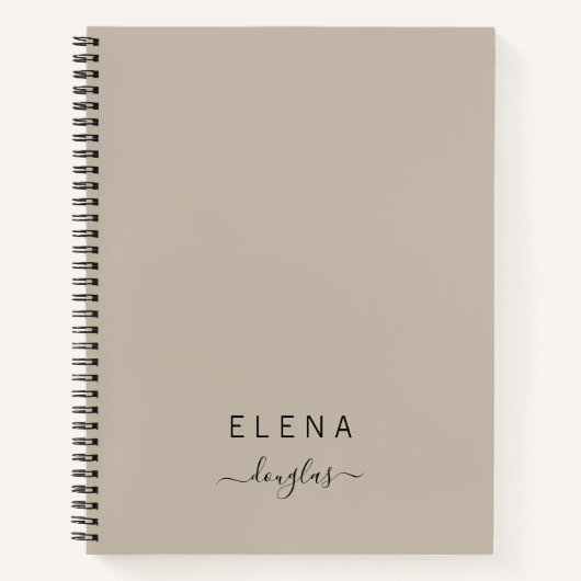 ミニマルモダンリストモノグラムブラウンニュートラルスクリプト ノートブック (正面)
