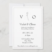 ミニマルモダンリストモノグラムブラック&ホワイト結婚ズ 招待状 (正面)