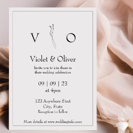 ミニマルモダンリストモノグラムブラック&ホワイト結婚ズ 招待状