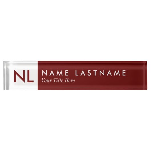 ミニマルモダンリストモノグラムレッド机用ネームプレート デスクネームプレート (正面)