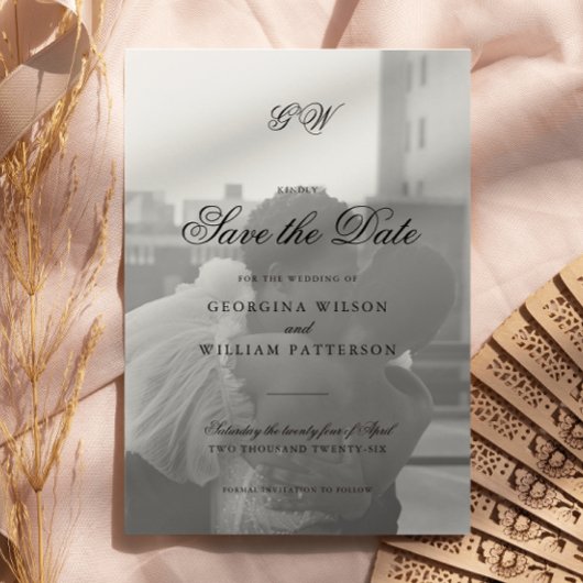 ミニマルモダンリストモノグラム日付の保存 招待状