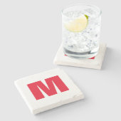 ミニマルモダンリストモノグラム白赤 ストーンコースター (横)