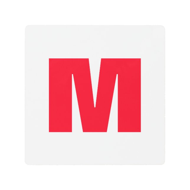 ミニマルモダンリストモノグラム白赤 メタルプリント (正面)