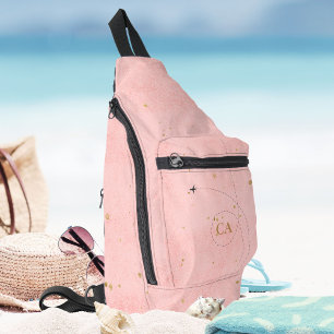 ミニマルモダンリストモノグラム金ゴールドピンク スリングバッグ