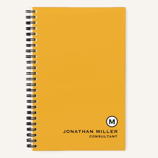 ミニマルモダンリストモノグラム黄色スパイラル ノートブック (正面)