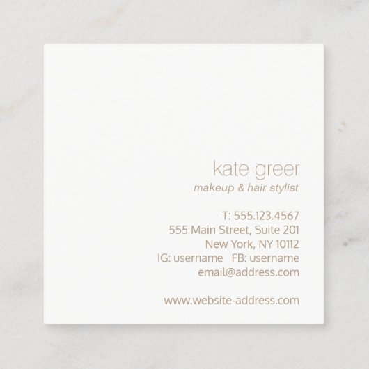 ミニマルモダンリストライトピンク美しいスクエア スクエア名刺 (裏面)