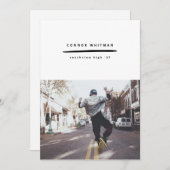 ミニマルモダンリストラインの卒業の発表 招待状 (正面/裏面)