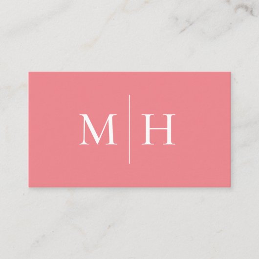 ミニマルモダンリストラインイニシャルモノグラムピンク 名刺 (正面)