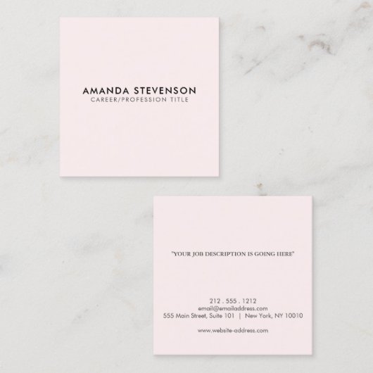 ミニマルモダンリストラグジュアリーライトピンク/ブラック スクエア名刺 (正面/裏面)