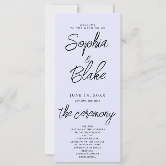 ミニマルモダンリストラベンダーパープル結婚式 プログラム (正面)