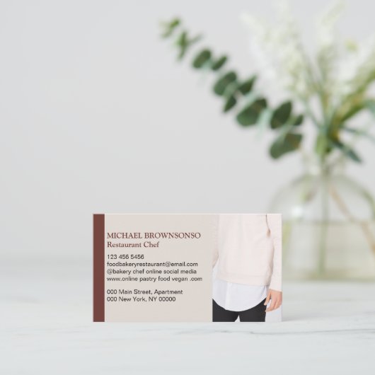 ミニマルモダンリストレストランシェフフード 名刺 (スタンド正面)