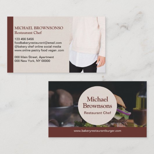 ミニマルモダンリストレストランシェフフード 名刺 (正面/裏面)